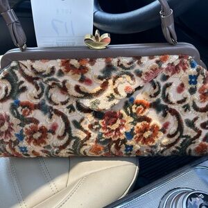 Graceline vintage chenille bag fall colors leather handle fully lined kiss lock